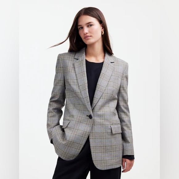 Madewell Jackets & Blazers - Madewell Italian Fabric Plaid Blazer Womens 10 Brown Blue NS377 Wool Blend NWT